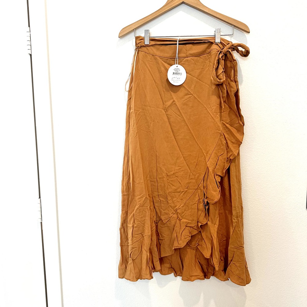 NWT Petal & Pup Tiffy burnt orange ruffle wrap midi skirt US 12 - Picture 2 of 2
